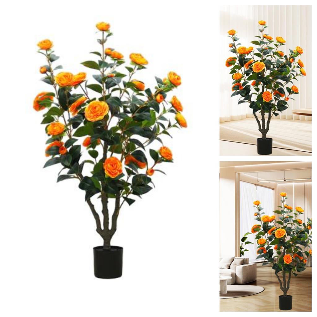 3 28 Feet Camellia Artificial Plants Planter Realistic Faux Floral Plant Blooming
