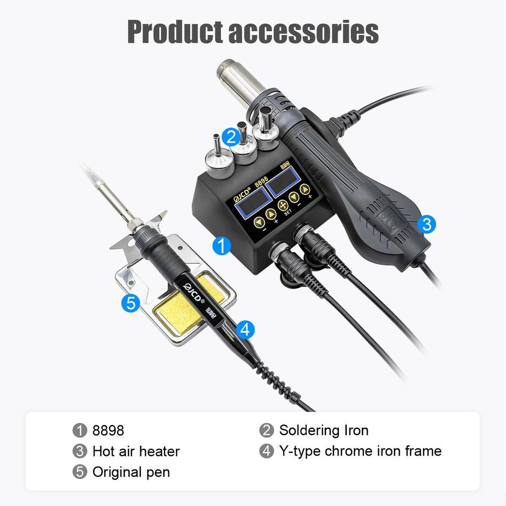 JCD 750W Soldering Station 2 in 1 Hot Air Gun Soldering Iron LCD Digital Display Welding Rework Station for BGA PCB IC Repair