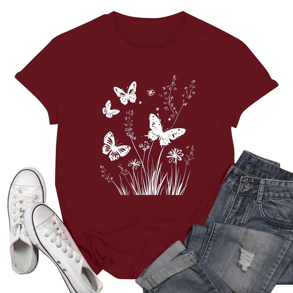 Women's Fashion Casual Printed Short Sleeve Round Neck Pullover Tops