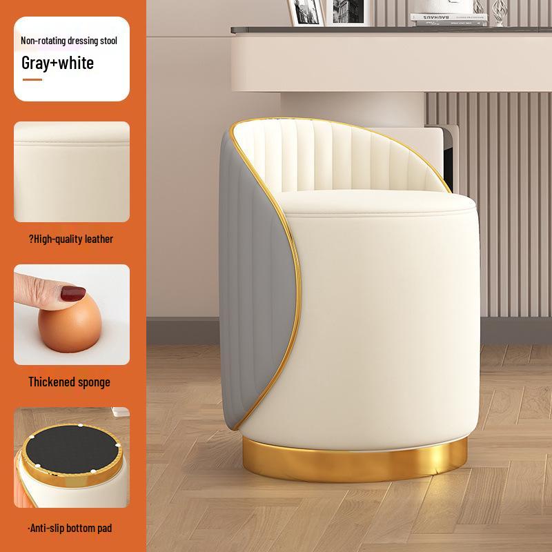 Stołek do makijażu z litego drewna: Lekki Luksus Okrągłe Krzesło do Salonu lub Toaletki, Dostawa Tego Samego Dnia