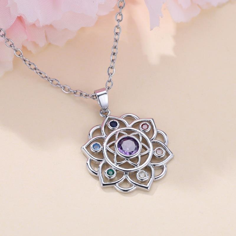 New Hot Sale Round Purple Edge Colorful Lotus Necklace