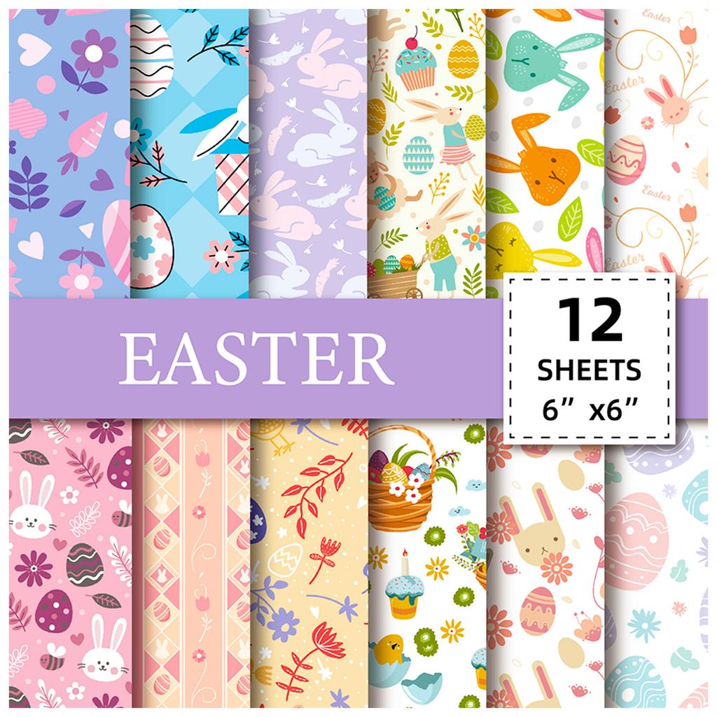 12 Sheets/Pack Easter Series High-Value Rabbit Egg Material Paper Decoration Diy