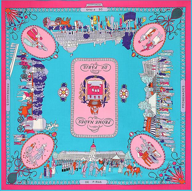 

Новинка Брендовая шаль 100% твиловый шелковый шарф Работа в Париже 130 см Квадратные шарфы Принт Платок Бандана Женская повязка на голову Хиджаб 130x130cm