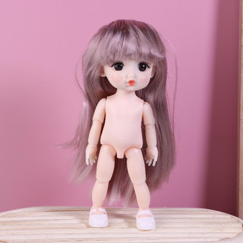 1 Set Nude Doll 3D Simulation Eyes 13 Joint Black Long Hair 1/8 17Cm Doll Plastic Doll Head Toys With Gold Brown Hair Kids Gift