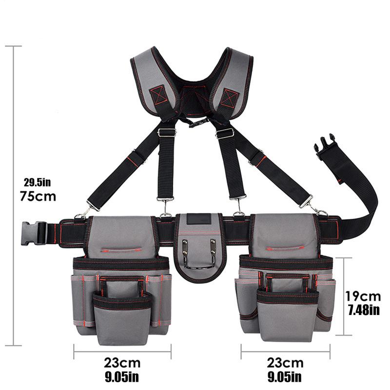Suspender Tool Belt Heavy Duty Construction Tool Belt with Pouches Work Belt Tool Organizer Carpenter Tool Belt