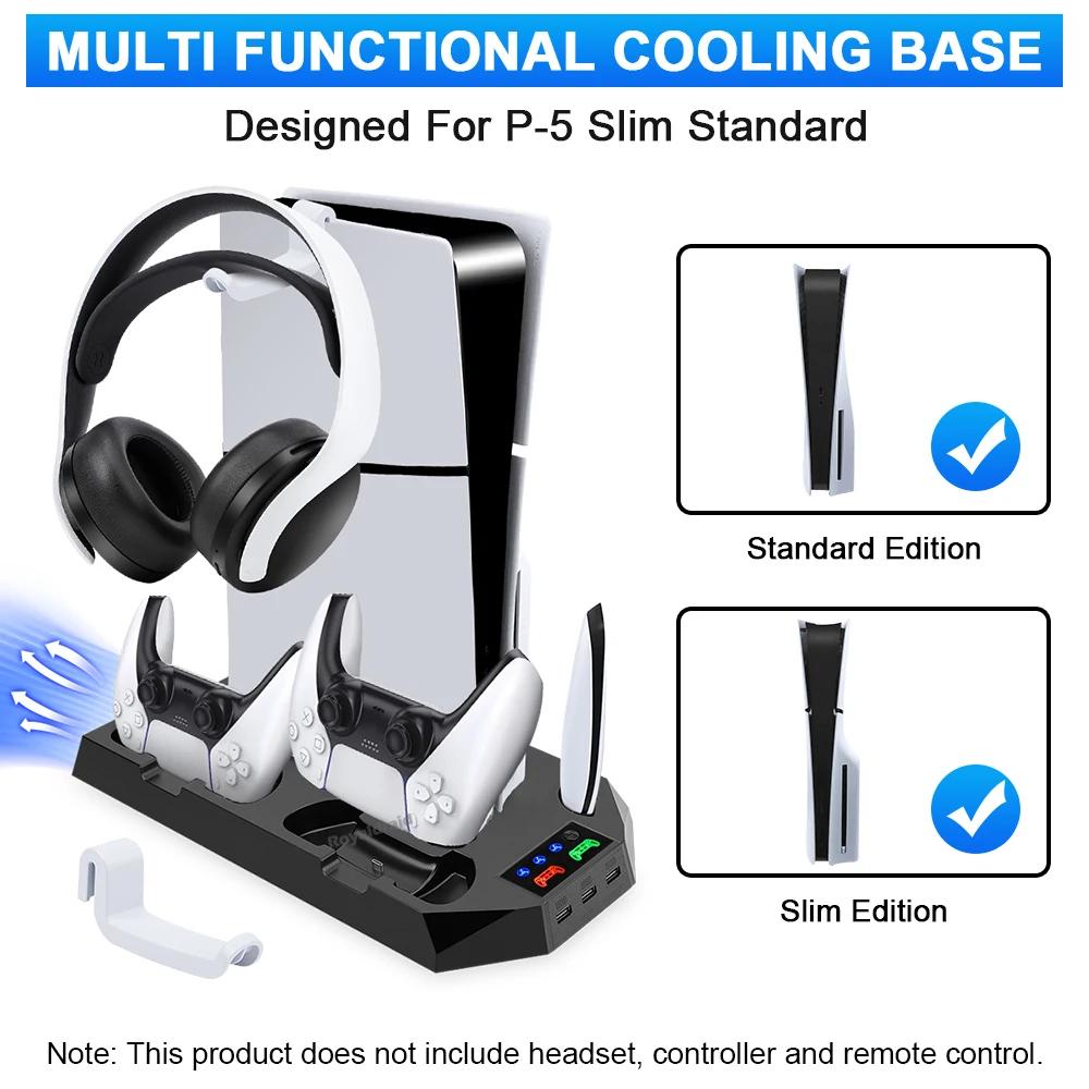 3 Mode Cooling Fan for PS5 Vertical Stand 2 Controller Charging Dock for PS5 Slim Disc Digital Edition