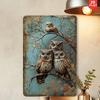 Vintage Eulen Metallwandschild, Rustikales Braun Blau Blechposter, Heimdekoration