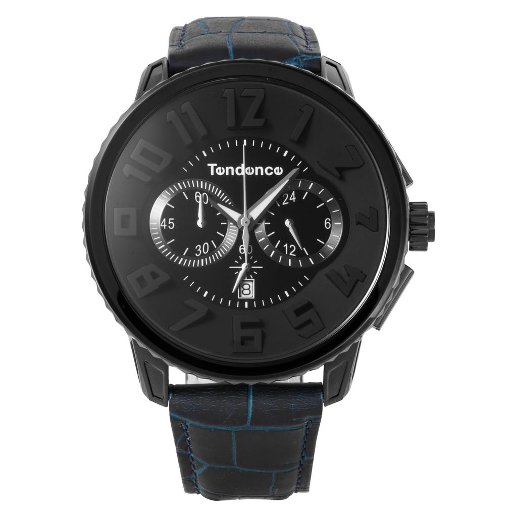 Tendence GULLIVER Round Chrono TG460010-NVLE-AM Men's Watch Quartz 10 ATM Water Resistant Mineral Glass Black Dial Stainless Steel Resin