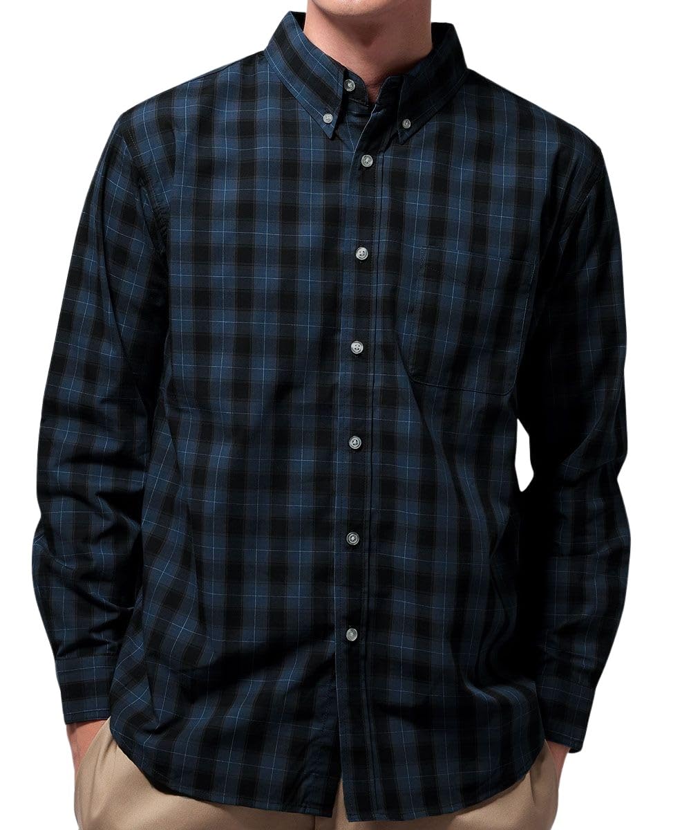 

Nissen Casual Check Pattern Long Sleeve Shirt Fit Around the Shoulders and Deodorizing Dark Size L Shirt, Wrinkle-Resistant Button-Down (Loose