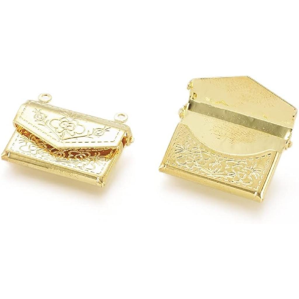 Beadthoven 10 szt. Prawdziwe Pozłacane 18K Serce Medalion Wisiorki Grawerowane Serce z Węzłem Wstążki Kwiaty Ramka na Zdjęcie Zawieszki Uchwyt na Zdjęcie Medalion Pamięci