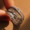 Multi Layered Cross Design Ring Lady Fashion Wide Finger Jewelry Silver Color Bright Zirconia Accessories for Daily Party