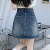 Women's A-line Denim Short Skirt Summer Pocket Design High Waist Hip Hugging Retro Denim Skirt