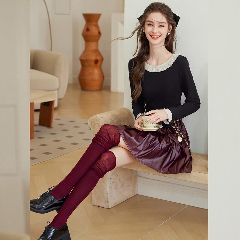 French Elegant Pleated Lace Long Sleeve T-Shirt