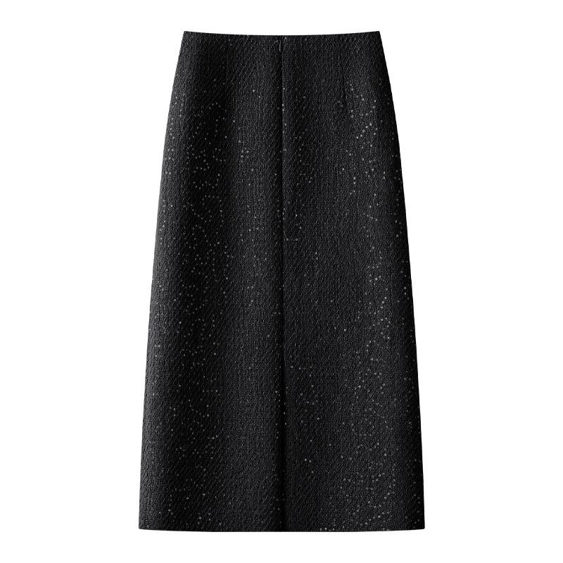 2024 Women's Yellow Sequined Tweed Midi Skirt – Autumn/Winter Straight Bodycon