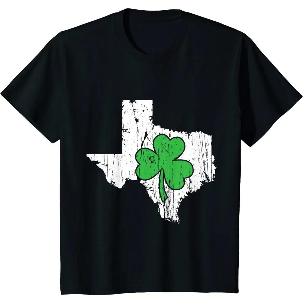 Texas State St. Patrick's Day Texas Green Shamrock T-Shirt Graphic T Shirts Men Clothing Oversized T Shirt  Cotton Four Seasons