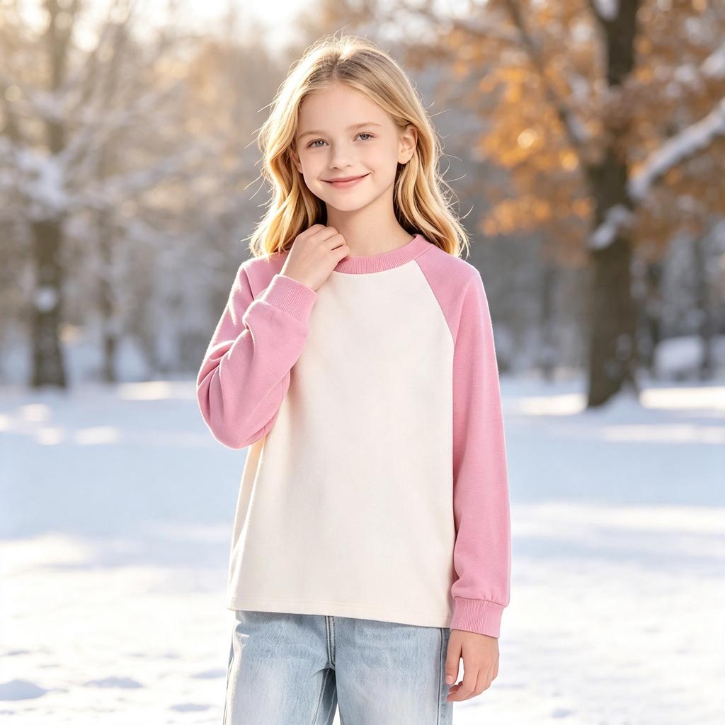 Boys Girls Youth Long Sleeve Raglan T-Shirt, Color Neck Base Layer for Kids