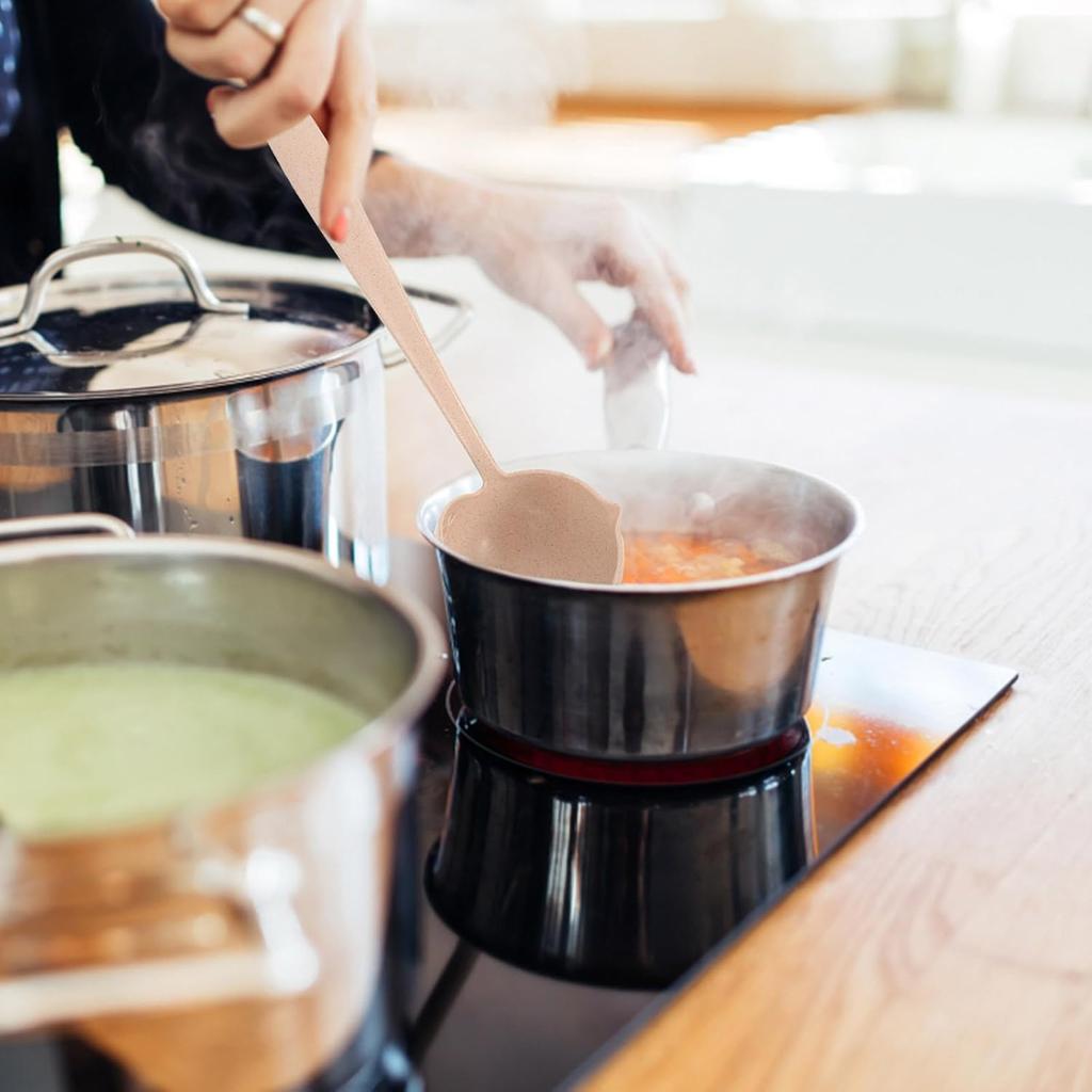 1 Piece 2 in 1 Soup Spoon Wheat Straw Long Handle Soup Spoon Kitchen Straining Ladle Soup Pan Spoon with Filter Strainer YY0774