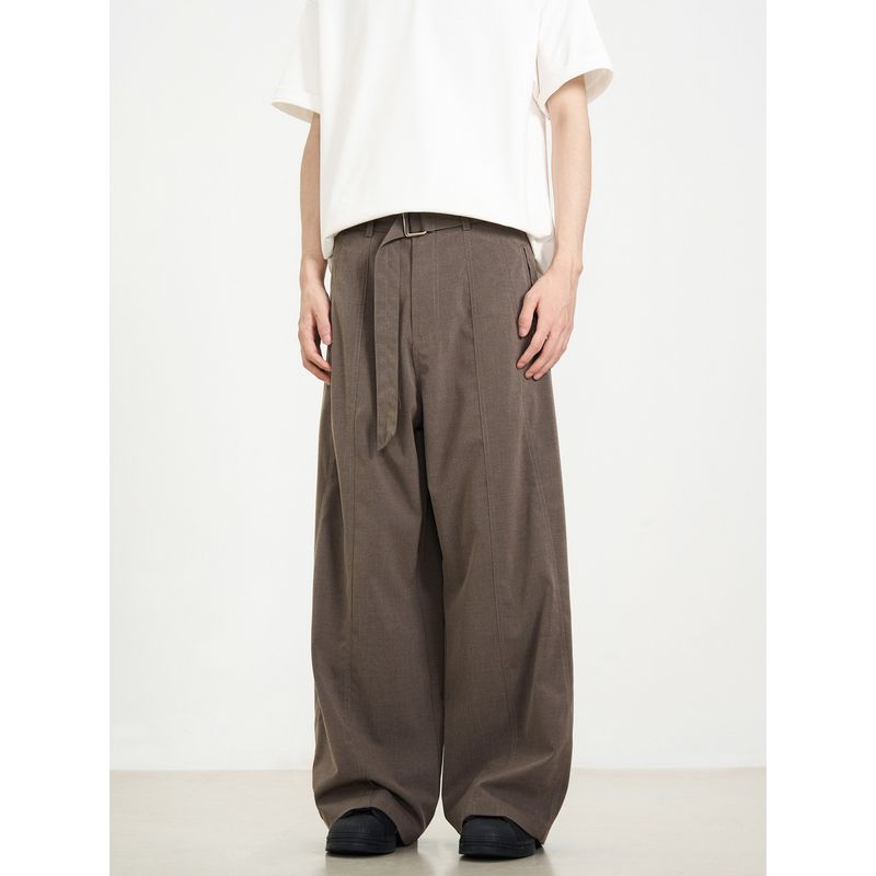 Kisko High-End American-Style Wide-Leg Drapey Belt Black Dress Pants Unisex Retro Floor-Length Versatile Casual Pants