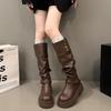 Black Tall Boots Summer Thick-soled Boots Women's 2025 New Thin and Tall Small Thick-legged Knight Boots