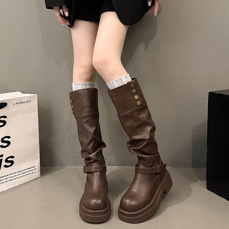 Black Tall Boots Summer Thick-soled Boots Women's 2025 New Thin and Tall Small Thick-legged Knight Boots