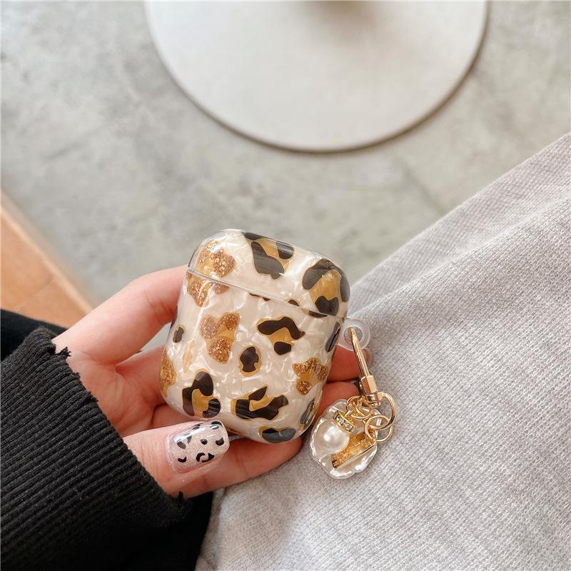 Leopard Print Shell Pattern for AirPods Pro Apple 2/3 Generation Bluetooth Wireless Headset Cover Pearl Shell Pendant