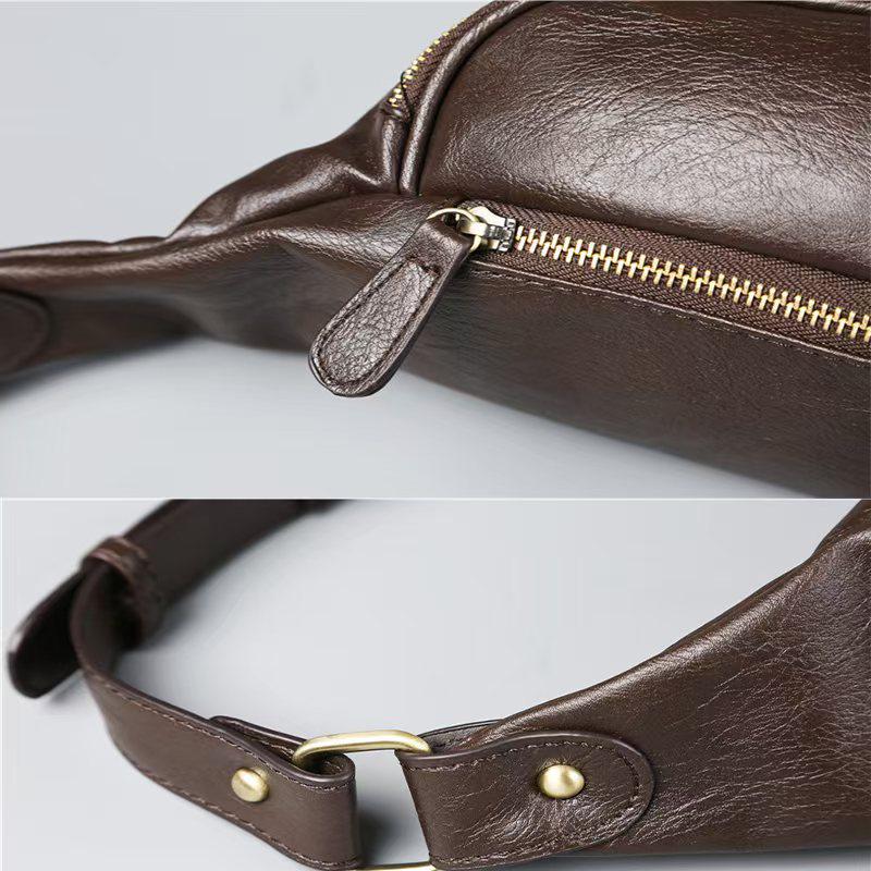 Men's Multi-Functional Leather Crossbody Chest Bag with Large Capacity for Outdoor Sports