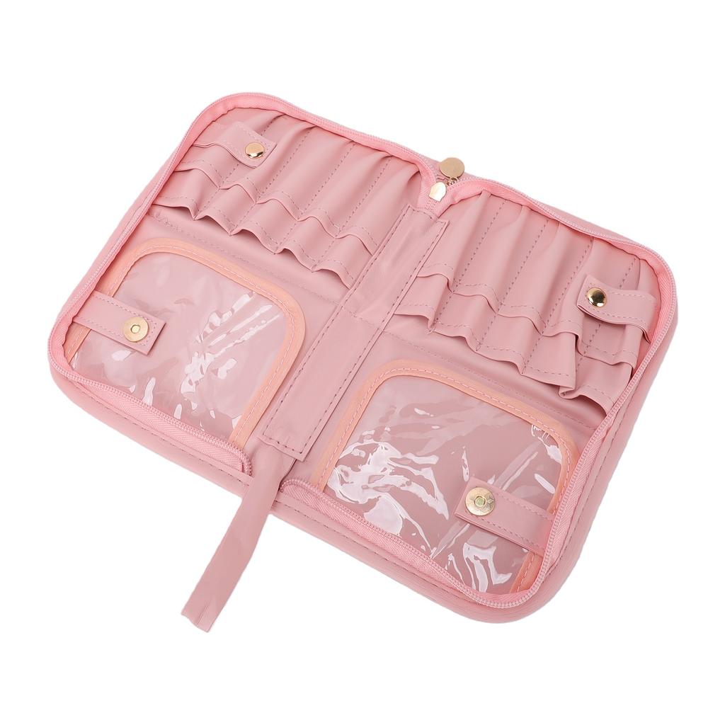 Foldable Stand Up Makeup Brushes Organizer Water Proof Large Capacity Portable Cosmetic Brush Bag for Travel Pink