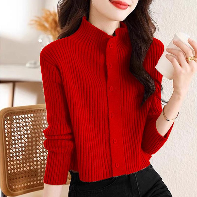 Women Autumn High Neck Slim Fit Base Sweater Western-Style Knitted Top Long Sleeved Knitted Sweater