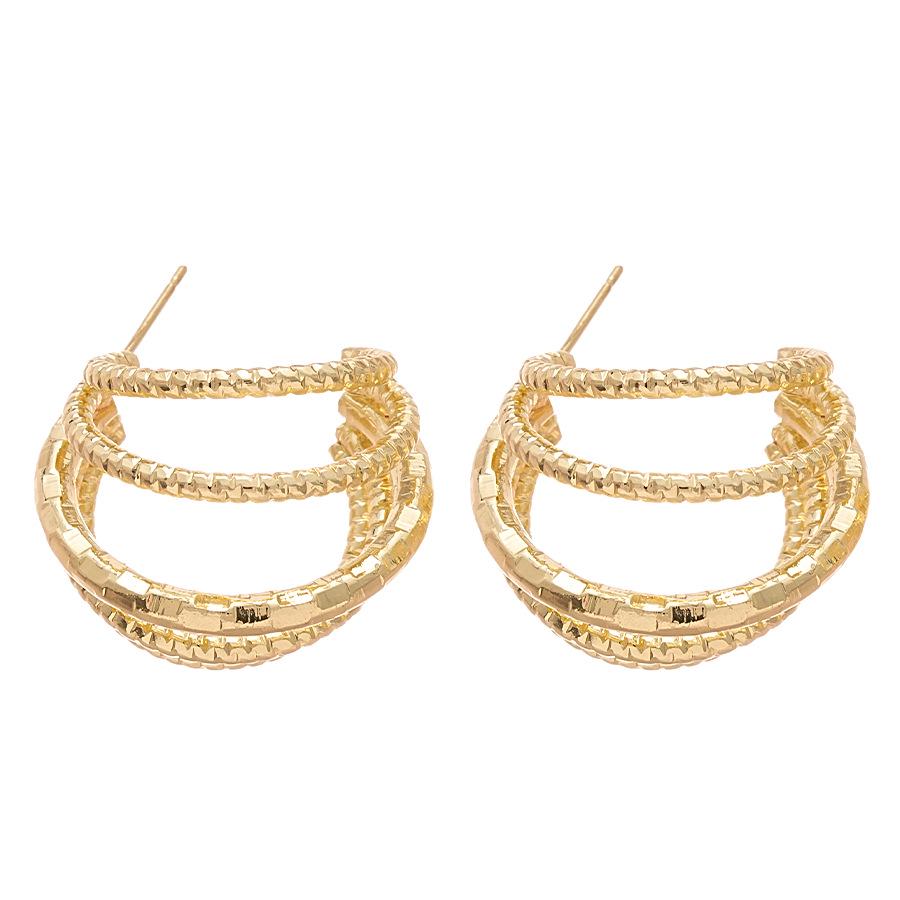 Elegant Geometric Silver Stud Earrings - Versatile Multi-Layer C-Shaped Design for Women, Perfect for Any Occasion