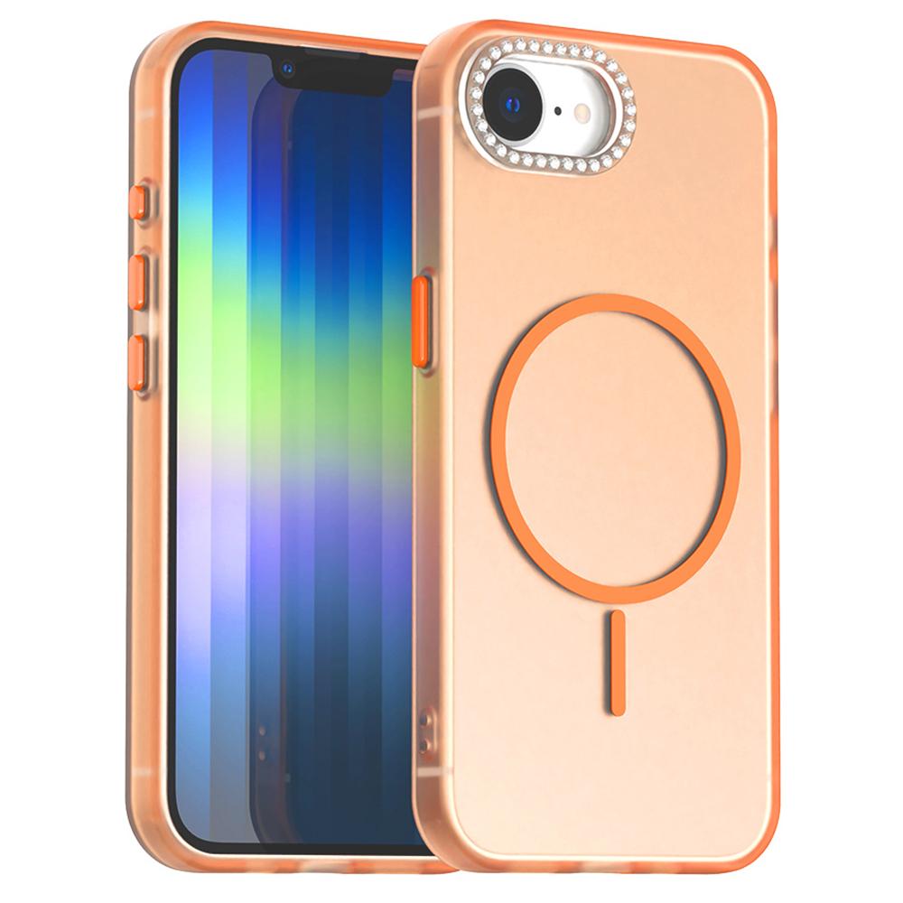 For iPhone 16e Case Compatible with MagSafe TPU+PC+PET Phone Cover Rhinestone Decor Lens Frame