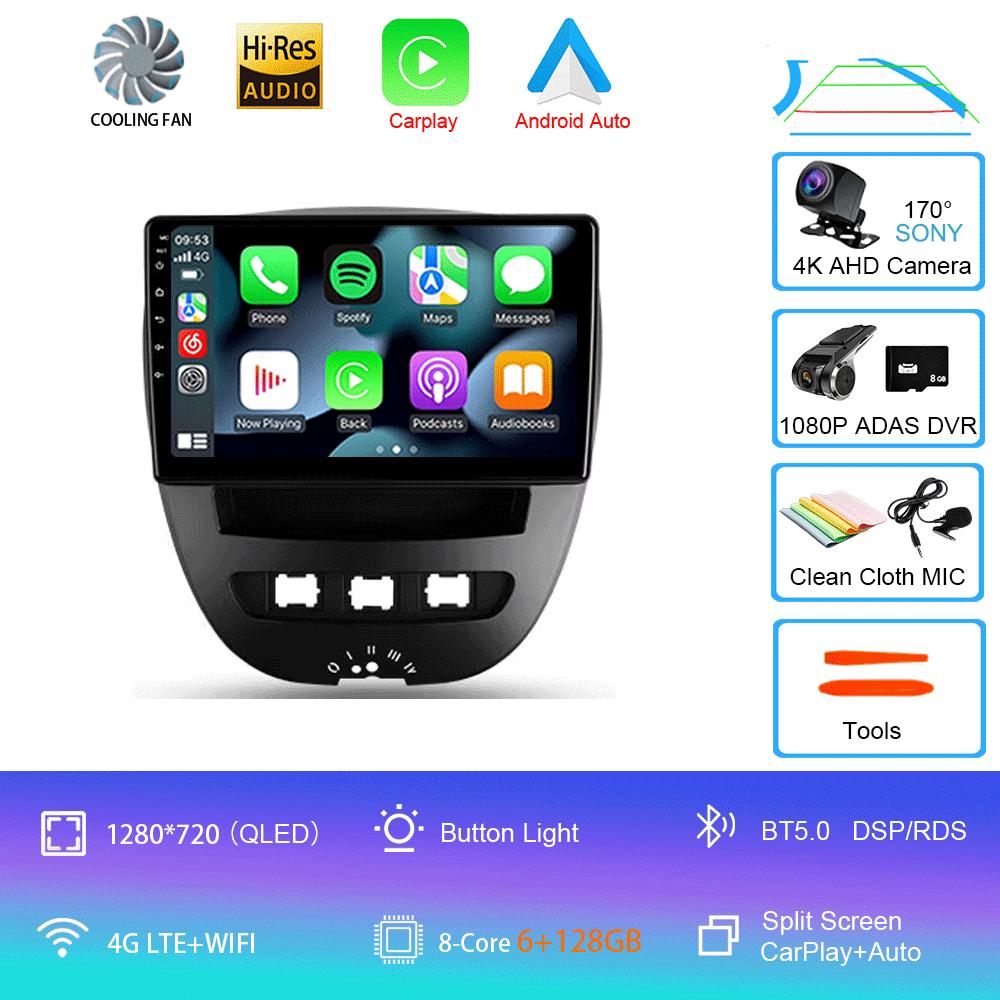 Android 14 Carplay Auto Multimedia Player Car Radio For Peugeot 107 Citroen C1 Toyota Aygo 2005 -2014 DSP Stereo 2din Head Unit