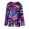 Women's Fashion Casual Slit Hem Round Neck Long Sleeve Loose Printed T-Shirt Top