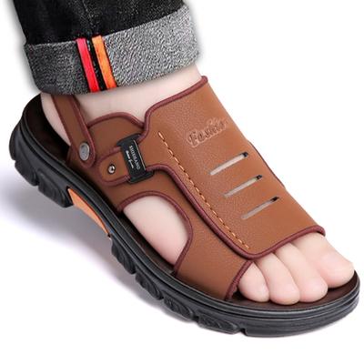 Mode Man Retro Utomhus Läderskor för Män Sommar Nya Herrsandaler Lyx Hög Kvalitet Kohud Strandskor Halkfria Herrtofflor