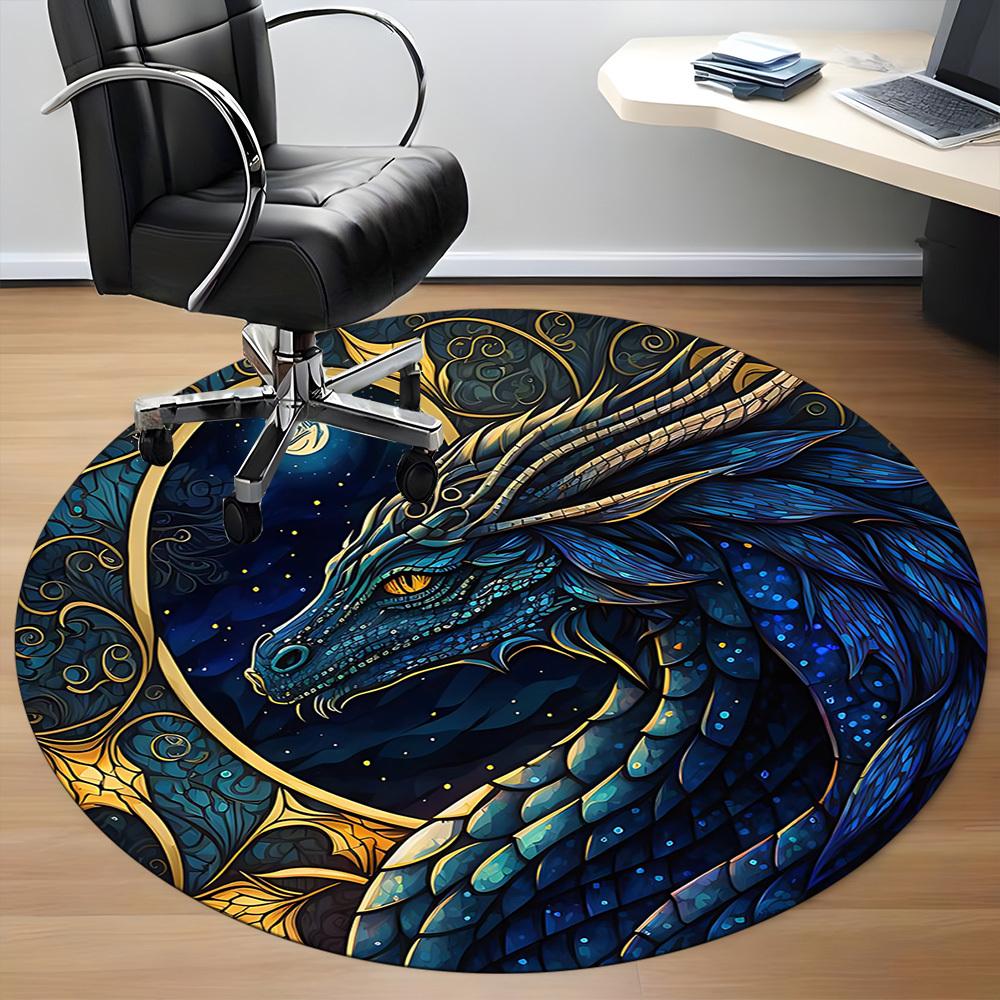 1pc Dragon Fantasy Office Round Area Rug, Under Office Chairs Bedroom Living Room Home Decor, Room Deco
