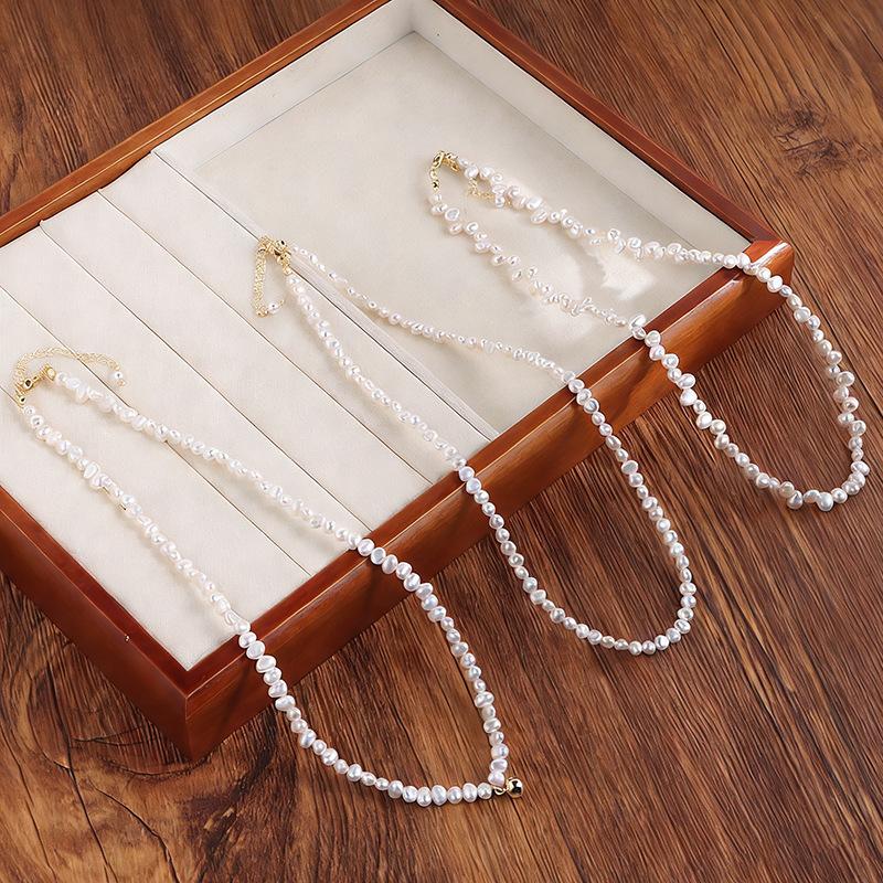 French Retro Natural Freshwater Pearl Necklace Women's Fashion Simple Temperament Neck Chain Sweater Chain Wholesale
