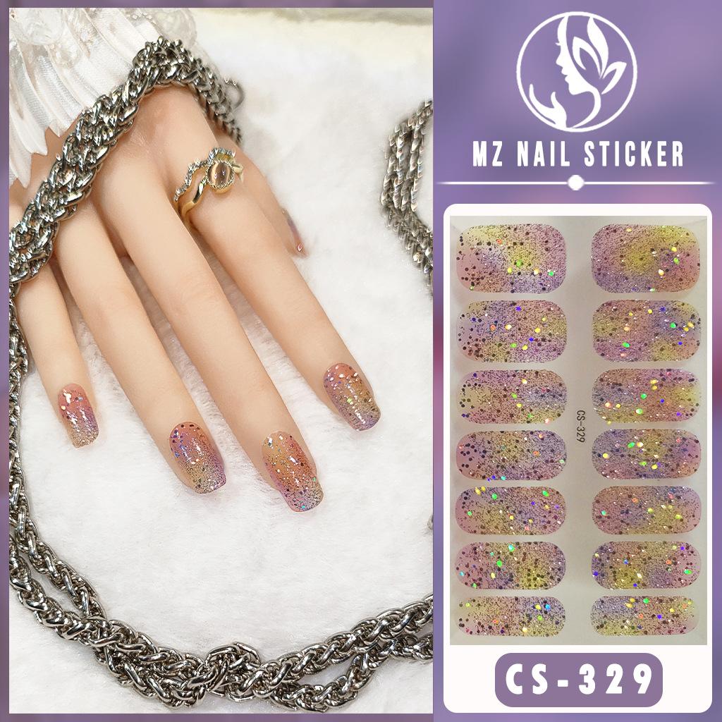 CS Color Green Onion Powder Four-color All-Green Onion No-Bake Gel Nail Polish Film All Ice Flash Nail Polish Film Paper Nail Nail Sticker