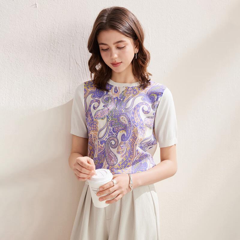 Zhaojun Women's Retro Paisley Silk Blend Short-Sleeve T-Shirt