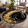 Golden Horse with Floral Design Print Round Rug, Living Room, Bedroom, Playroom Carpet, Non Slip Floor Mat, Gift