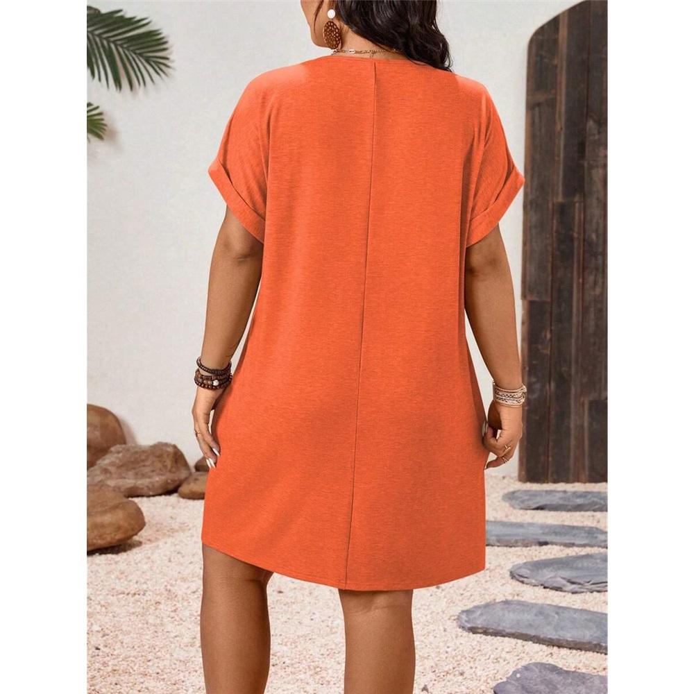 Women's Summer Solid Color Short-sleeved V-neck Plus Size Dress