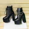 Jarné topánky Ženy Super hrubé dno Nočné topánky na vysokom opätku s reťazou Teplé hrubé čižmy Gumová podrážka Biela Goth Punk