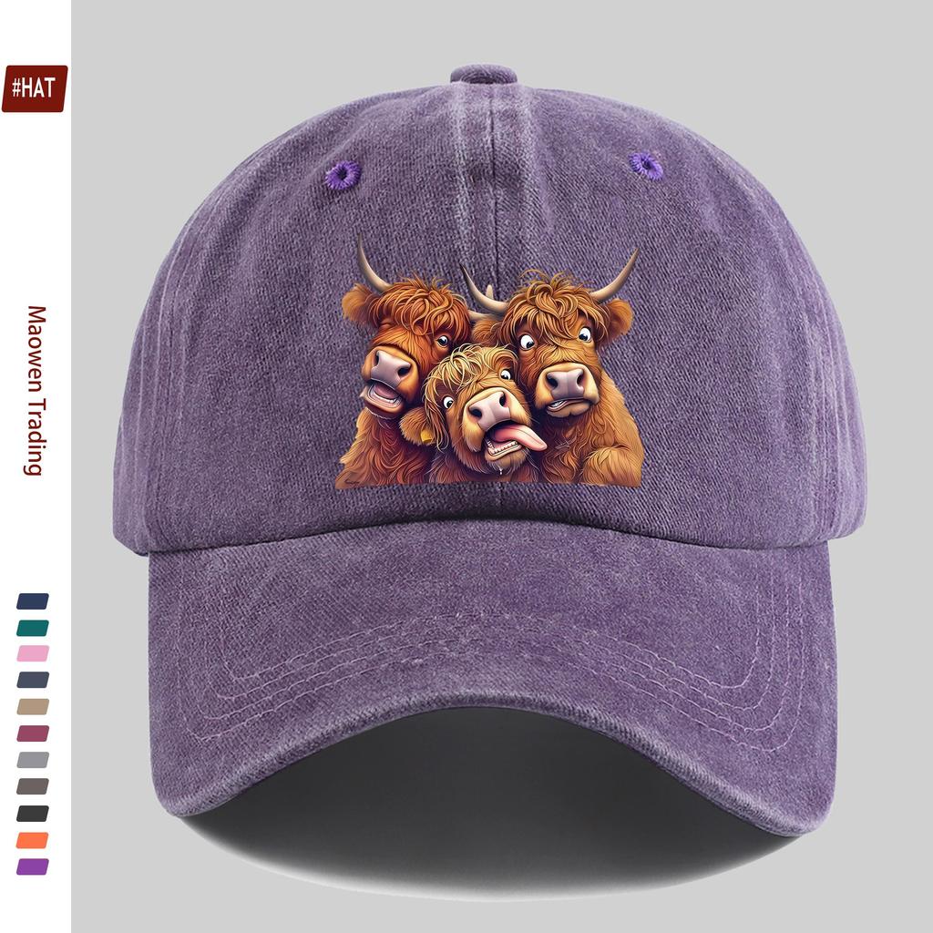 Pc ThreeHead Funny Cow Print Baseball Cap with Cartoon Animal Print Design Sun Hat Travel and Party Decorative Hat Multiple