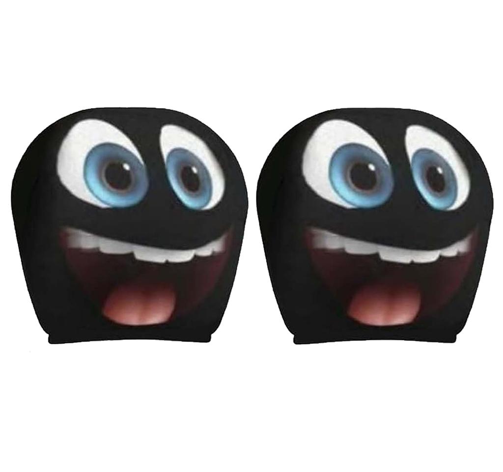 2/4PCS Cartoon Car Headrest Cover Cute Smiling Face Printed Head Rest Cover Elastic Funny Seat Head Pillowcase Car Decor
