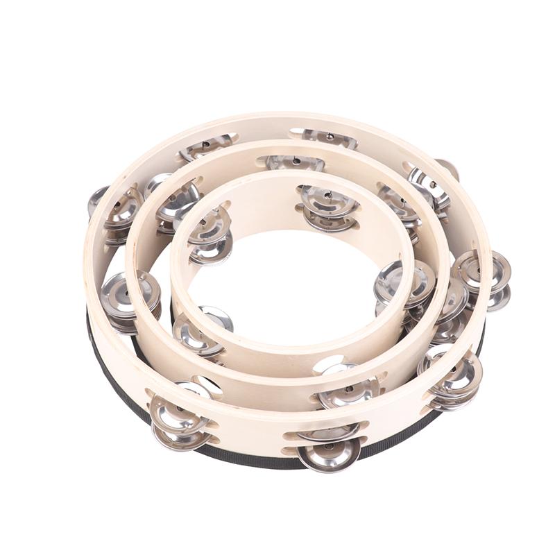 Wood Tambourine Hand Crank Drums Double Row Metal Jingles Stainless Steel Percussion Musical Instrument Orff Tambourine