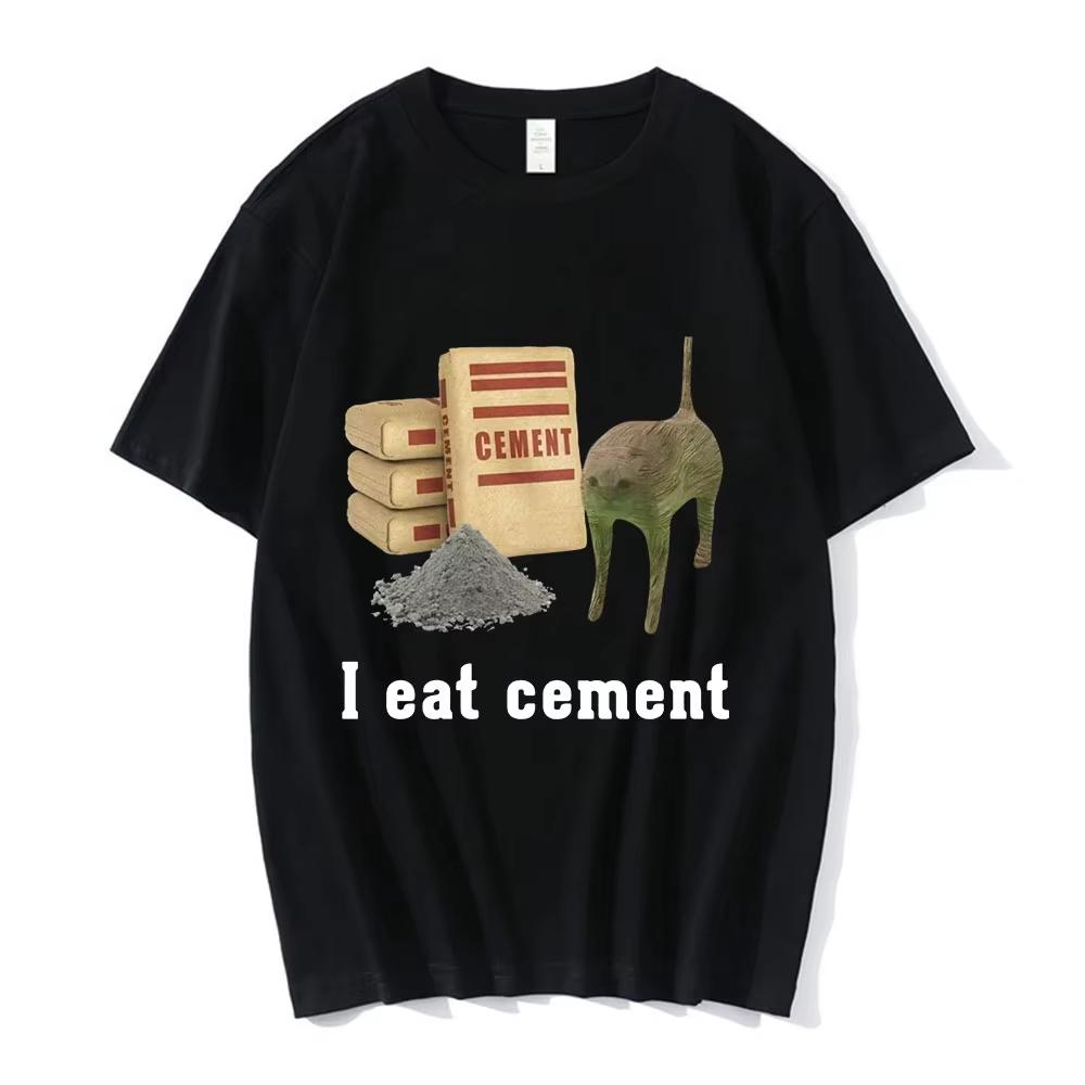 I Eat CeUnisext Cat Funny Meme Print Short Sleeve T Shirts Fashion Vintage Loose Causal Unisex and Womens Clothing Cotton