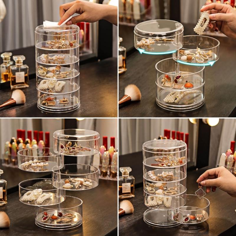 Practical Multilayer Clear Rotating Jewelry Box Case for Storing Displaying 3/4/5Tier Rotating Jewelry Holder Organizer