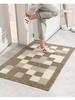 Brown Checkered Striped Washable Polypropylene Entrance Doormat
