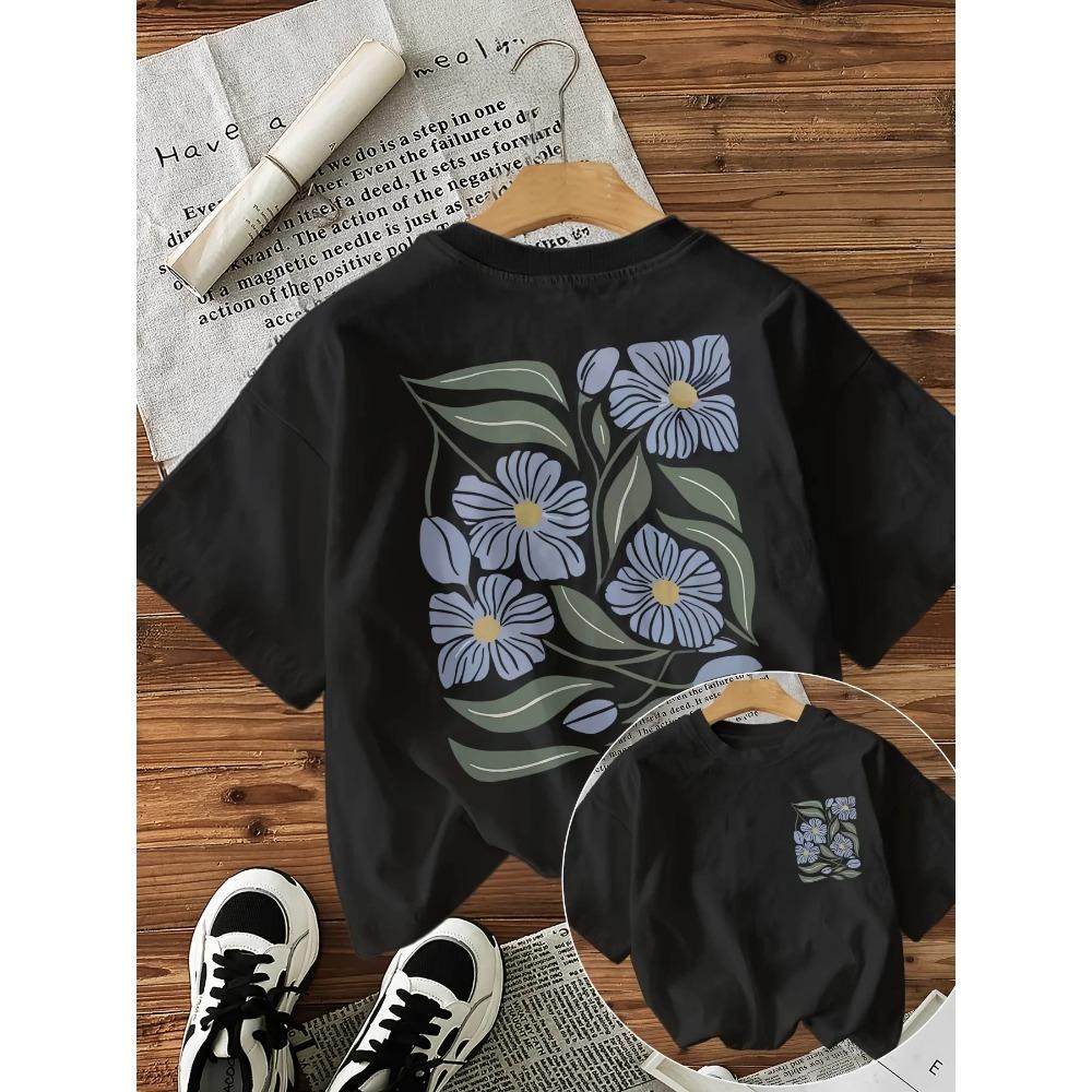 Flower Print Women Crew Neck Short Sleeve Women s Graphic T-shirt Stylish Comfortable Casual Women Top Trendy T Shirt Women XXXL