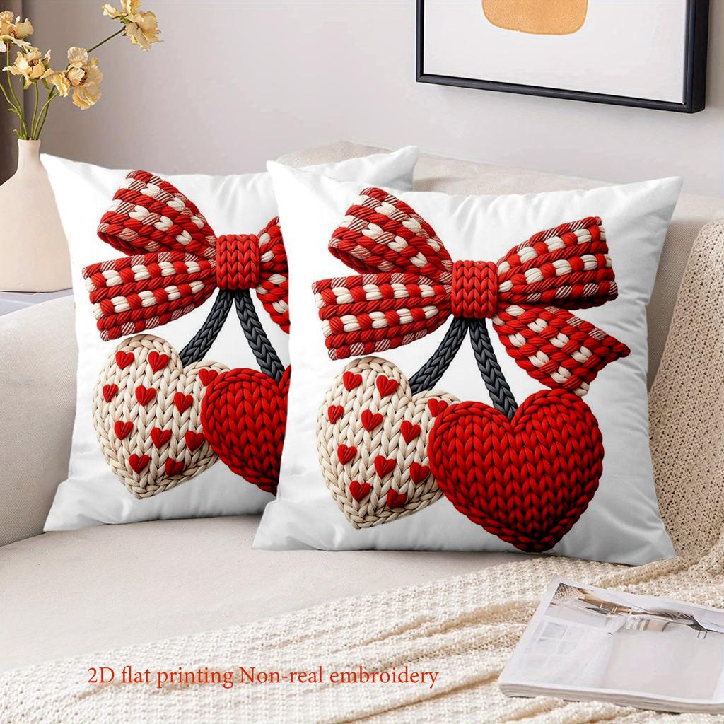 1 Pieces Red Bow And Heart Patterned Decorative Throw Pillow Polyester Pillowcase, Sofa Decorative Cushion Cov Headboard Pillow