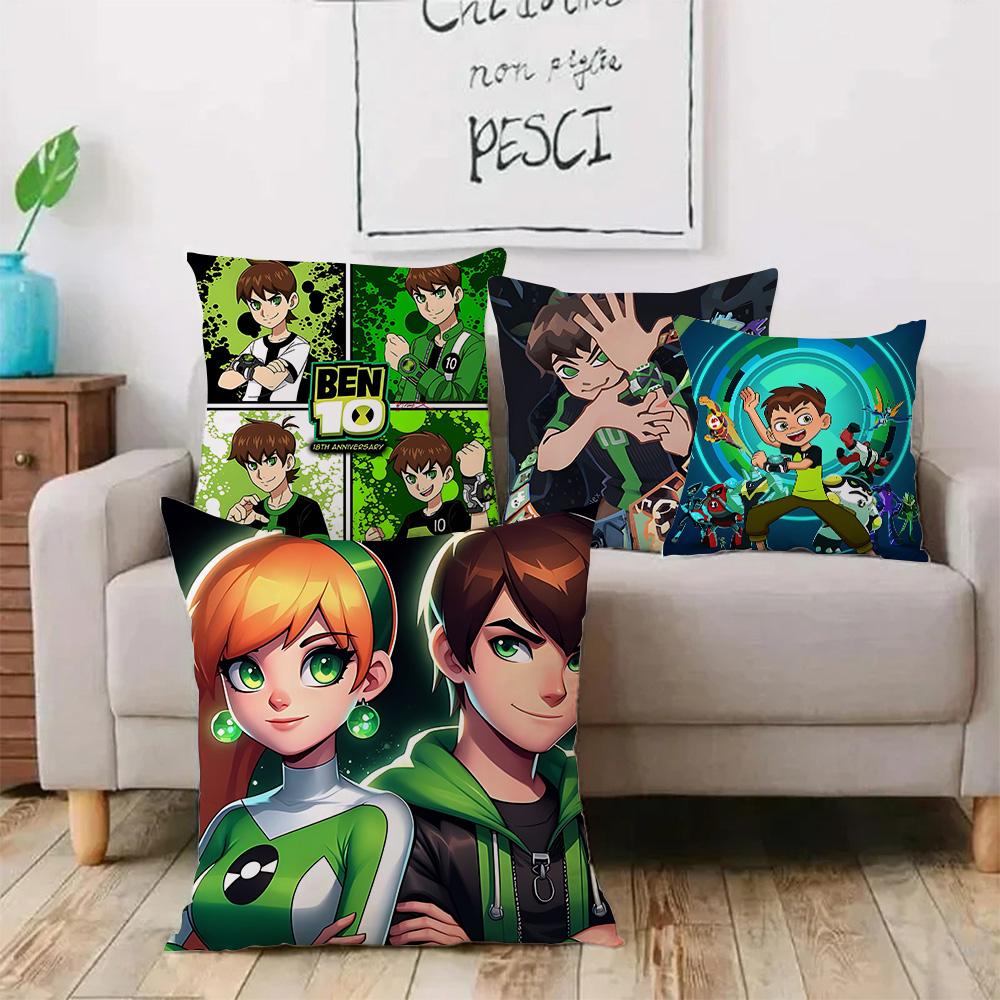 Pillow Covers Cartoon B-Ben 10 Cool Cartoon Sofa Decorative Home Double-Sided Printing Short Plush Cute Cushion Cover