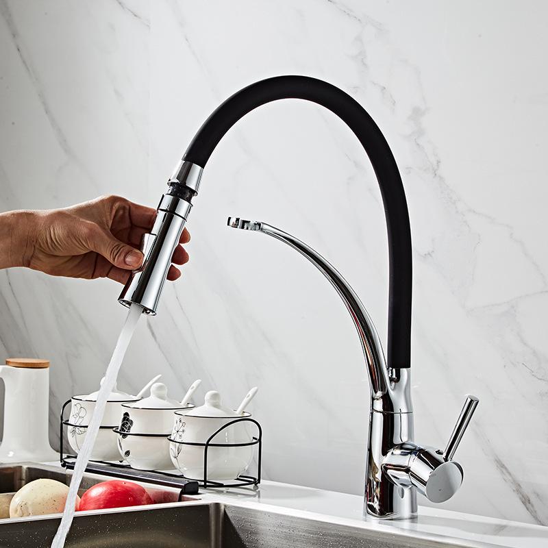 Black Sink Faucet Swivel Pull Down Kitchen Faucet Sink Tap Mounted Deck Bathroom Mounted Silicone bending Hot and Cold Mixer
